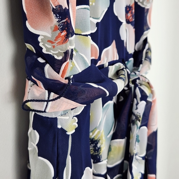 Leslie Fay Ruffle Halter Blue Floral Lined Chiffon Maxi Dress Size 6 - Picture 5 of 12